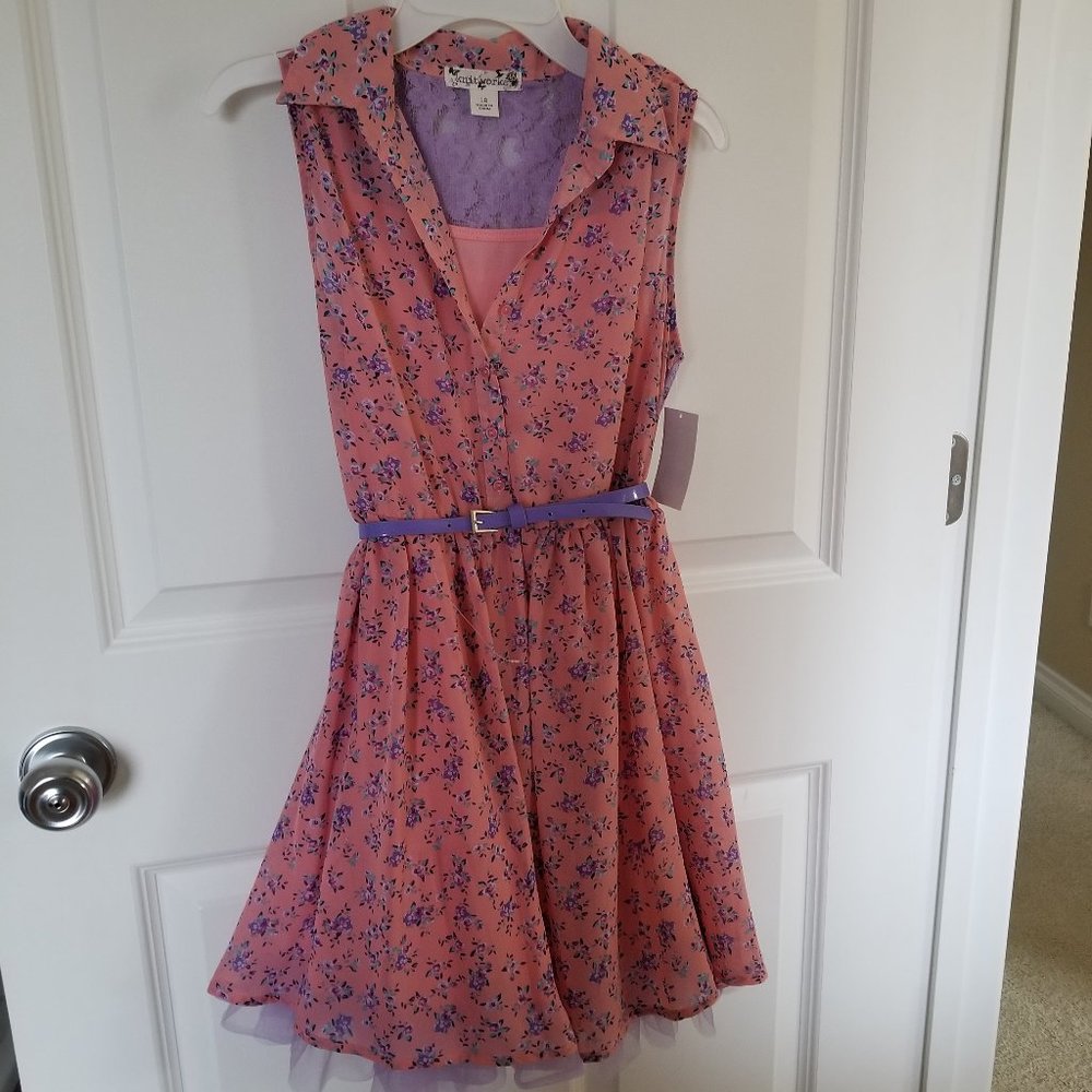 Knitworks Double-Layered Pink Belted Dress